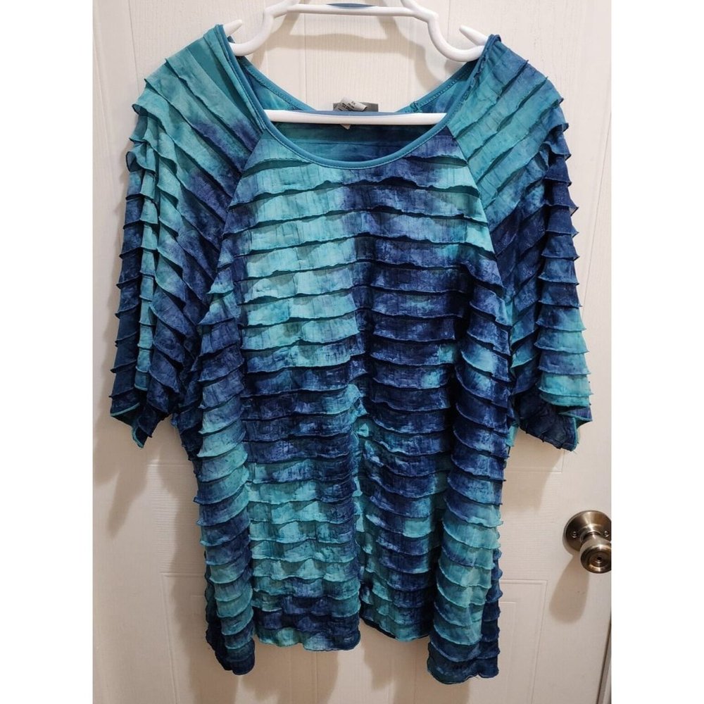 Maggie Barnes For Catherines Women's Short Sleeve Ruffle Layer Top Blue Size 3X